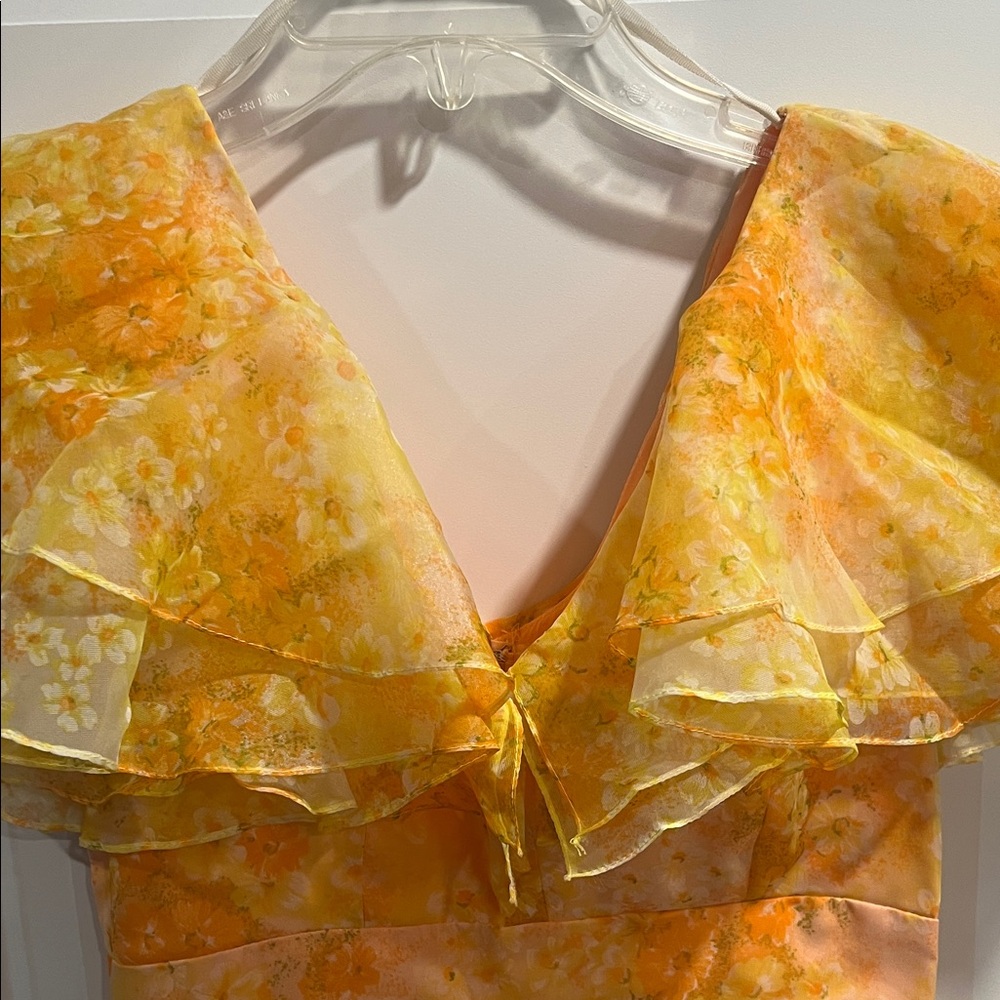 Vintage 70’s Floral Yellow Chiffon Maxi Dress - Picture 9 of 13